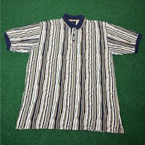 Cotton Traders Polo Coogi Style 90s Hip Hop Striped Vintage Shirt XL 3D Texture